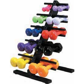 STANDARD VINYL-COATED IRON DUMBBELL 20PCS SET W/FLOOR RACK